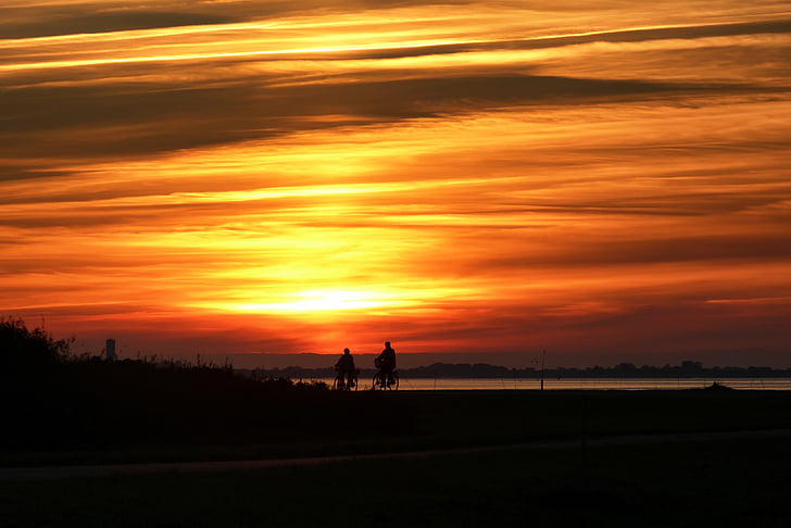 západ slnka, wattové mora, Severné more, w, večernej oblohe, Nordfriesland, reflexie