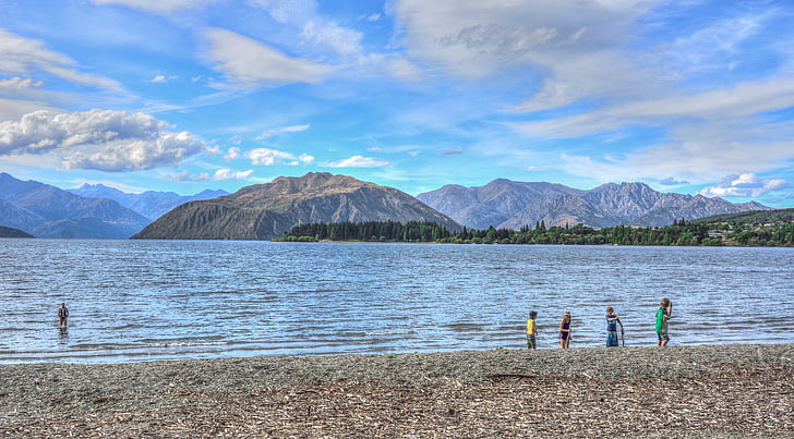 Új-Zéland, Lake wanaka, víz, természet, nyári, gyermekek, HDR