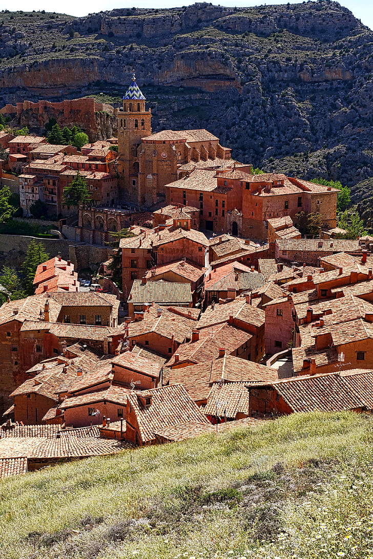 Albarracin, desa, Lembah, bangunan, Gunung, indah, pemandangan