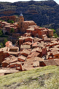 Albarracin, Villaggio, Valle, edifici, montagna, scenico, paesaggio