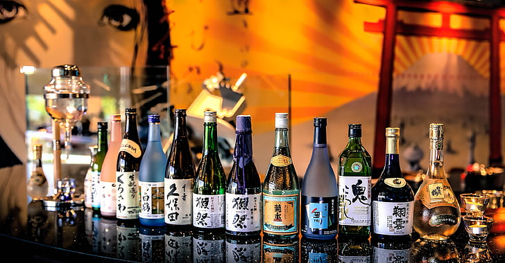 nápoje, láhev, saké, shabu, Restaurace, saké bar, Japonsko