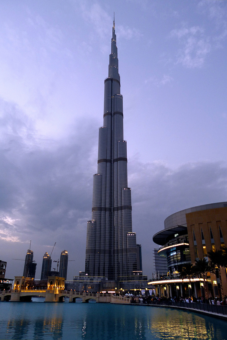 Dubai, Burj kalifa, staden, fontän, skyskrapa, arkitektur, tornet