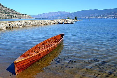 laiva, ezers, kara kanoe, ainava, airi, vasaras, penticton