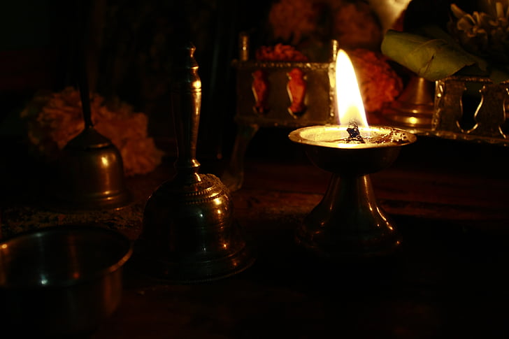 hindouisme, lampe, cérémonie, lampe à huile, indienne