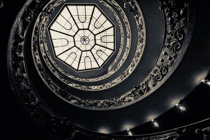 girar, escales, espiral, cercle, arquitectura, corba