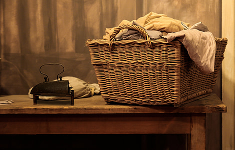 носталгия, желязо, стар, пране кошница, 19, век, Антик