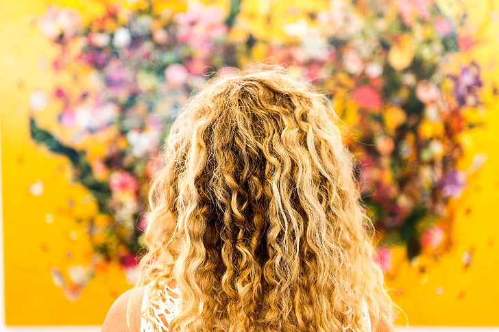 blonde, hår, kunst, blomster, hodet, kvinne, krøllete hår