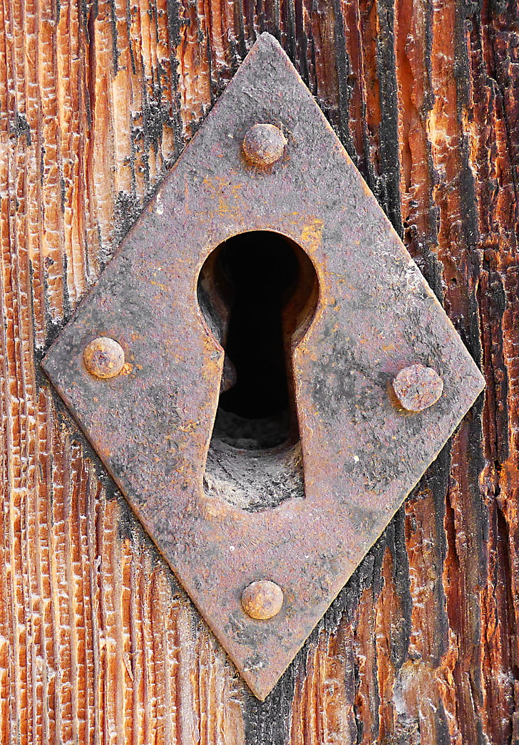 cerradura, ojo de la cerradura, abrir, rústico, madera, hierro, Diamond