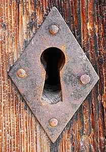lock, keyhole, open, rustic, wood, iron, diamond