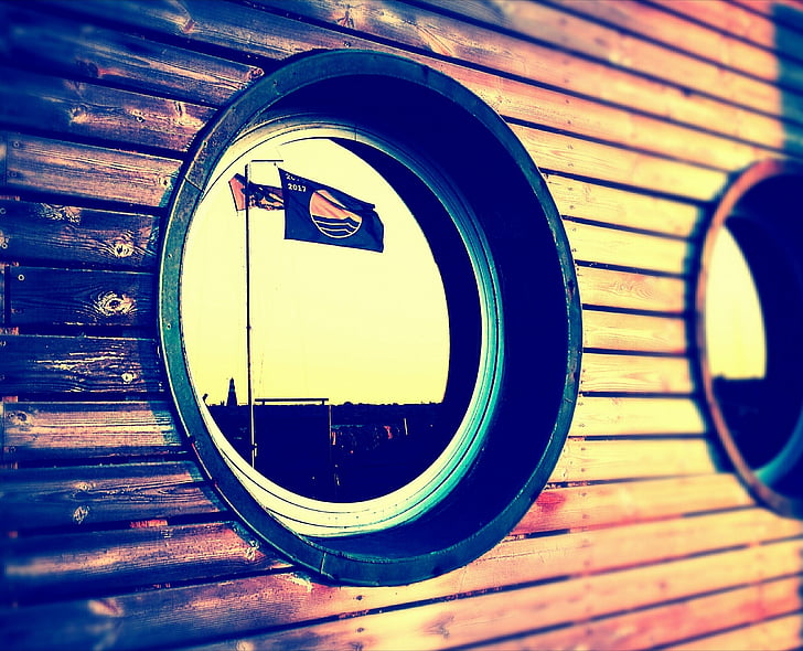 port hole, reflection, sunset, wood - Material