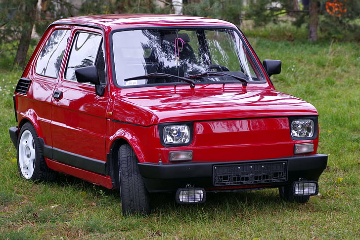 pequeño fiat, niño, Fiat, 126p, coche, Automático, rojo