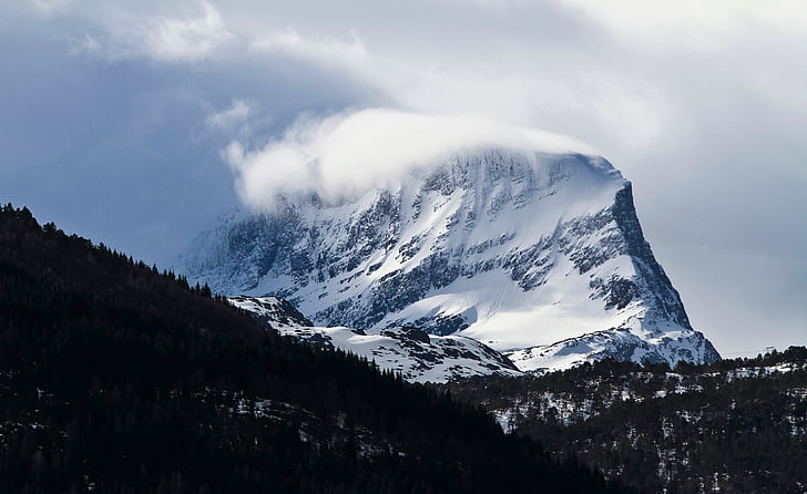 Mountain, ktoré sa vzťahuje, ľad, uprostred, stromy, sneh, zimné