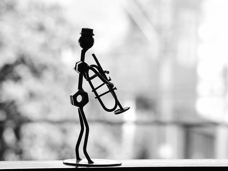 musician, trumpet, metal, snowman, table decoration, garnish, statue