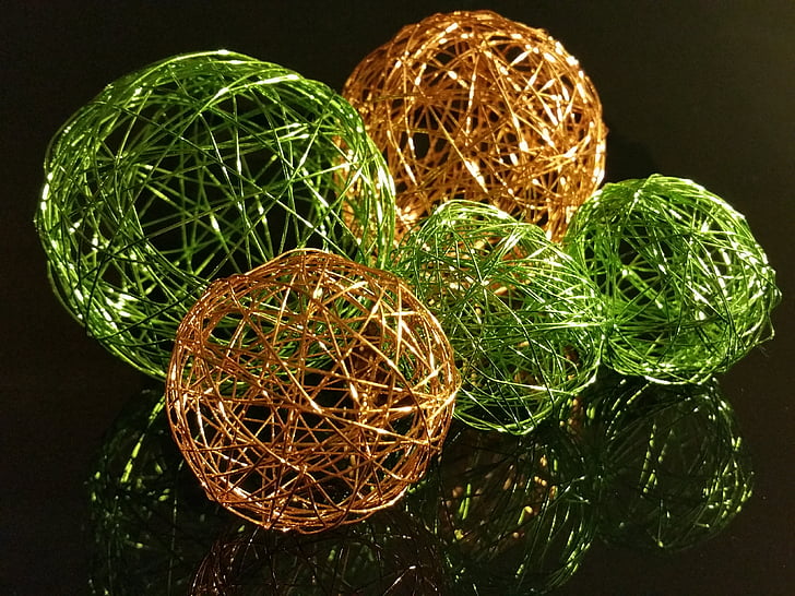 bola, fio, verde, laranja, decoração, plano de fundo, engranzamento de fio