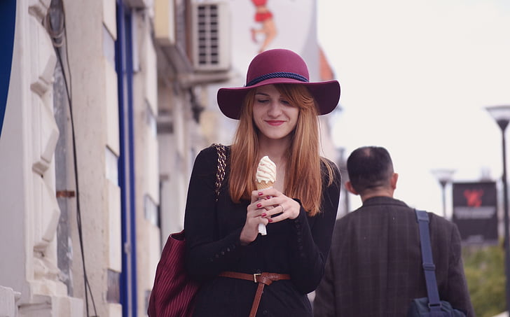 ženska s sladoledom, dekle, dama, LED, krema, mladi, ženski
