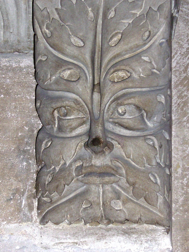 green man, sheet mask, decorative element, sculpture, stone, church, dom