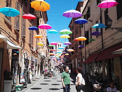 kolory, niebo, parasol, Włochy, kolorowe, Miasto, Ulica