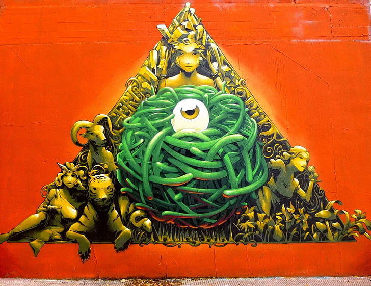 graffiti, barañain, Navarra, Art, Street art, falfestmény, piramis