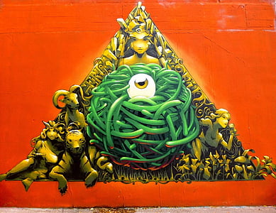 Graffiti, Barañain, Navarre, art, art de la rue, peinture murale, Pyramid