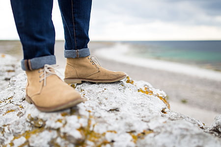 beach, boots, depth of field, footwear, sea, seashore, shoes