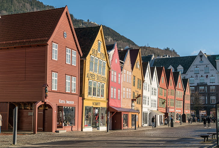 Берген, Норвегия, архитектура, Скандинавия, Европа, градски пейзаж, Туризъм