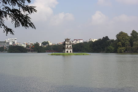 hoan kiem lake, ha noi, pen tower, the park, the city, water