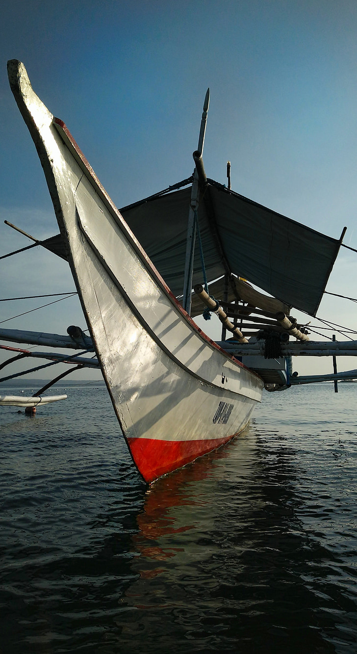 båt, kvällen, inställningen, Subic bay, Filippinerna