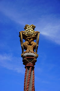 Figur, lejon, Lion fontän, Ulmer Münster utrymme, Ulm, fontän, Cathedral square