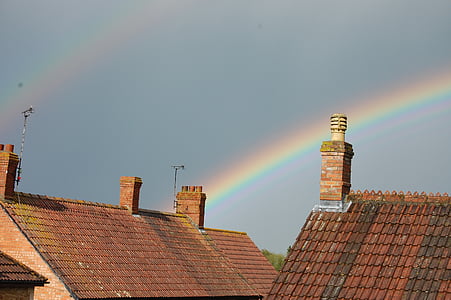 regnbue, taket, skorstein, himmelen, tak, arkitektur