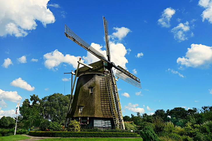 Veterný mlyn, mlyn, Holandský veterný mlyn, historické, riekermolen, Amsterdam, Holandsko