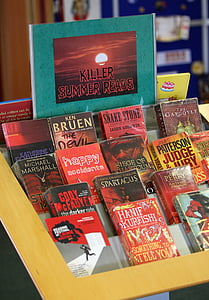czerwony, książki, Wyświetlacz, Latem, czytanie, Biblioteka