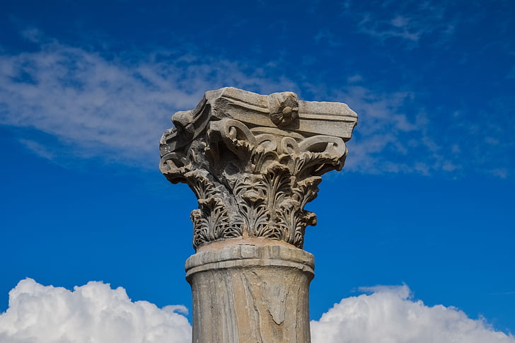Chipre, Kourion, antiga, local, coluna, ordem coríntia, céu