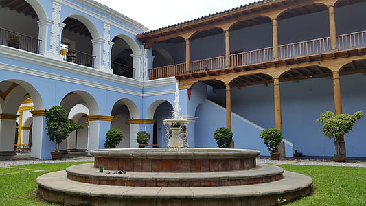 szökőkút, víz, dekoráció, kert, kolostor, ház, Guatemala
