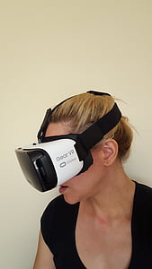 VR, virtuální realita, sluchátka s mikrofonem, hlava, technologie, futuristické, inovace