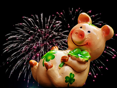 행운, 돼지, 행운 돼지, 귀여운, 운이 좋은 매력, 뿌리 다, 새 해의 이브