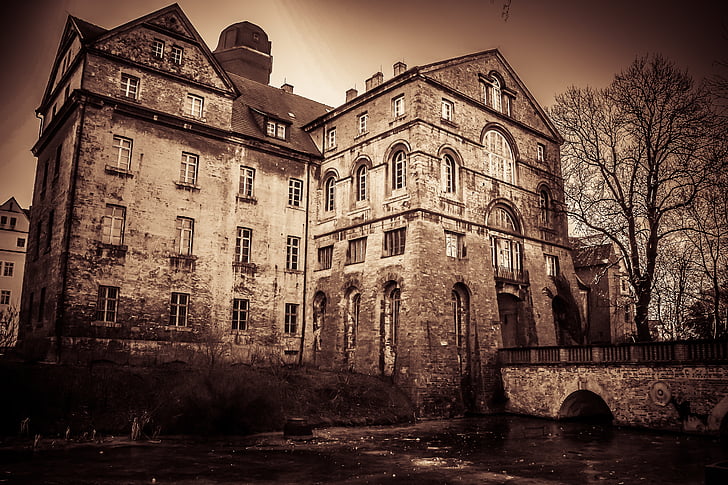 home, old, haunted house, haunted castle, leave, retro look, vintage