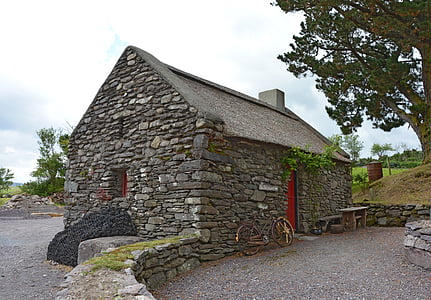 stein hus, irsk, bare, gamle, hytte, historisk, arkitektur