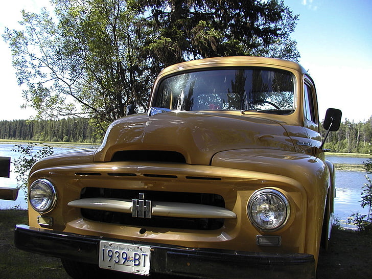 old timer, yellow, car, truck, restoration, automobile, vintage