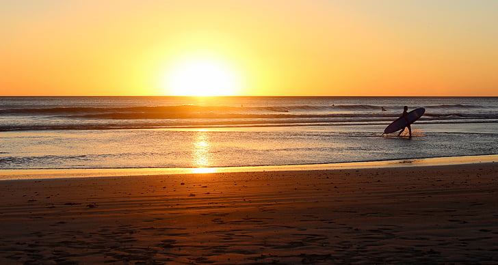 bruin, zand, kust, Oceaan, zandstrand, Ocean beach, zonsondergang