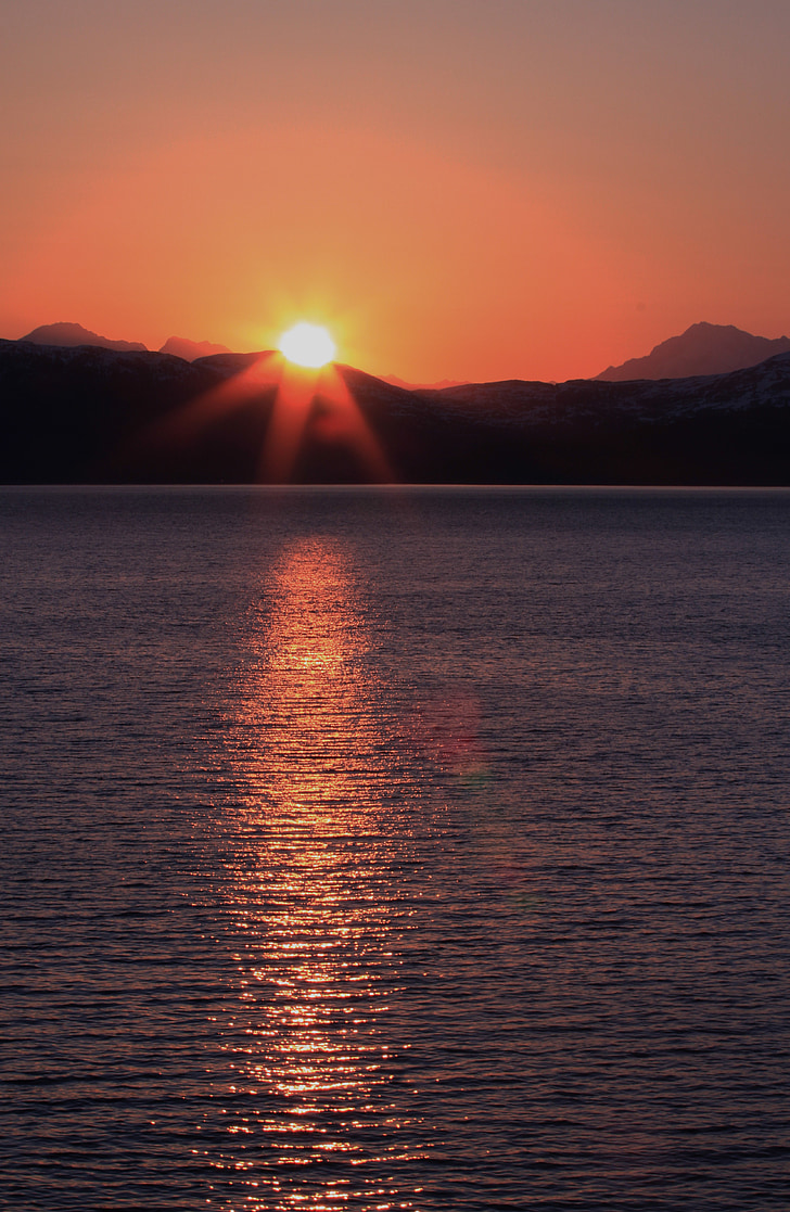 Alaska, Oceaan, zonsondergang, water, zee, Bergen, landschap