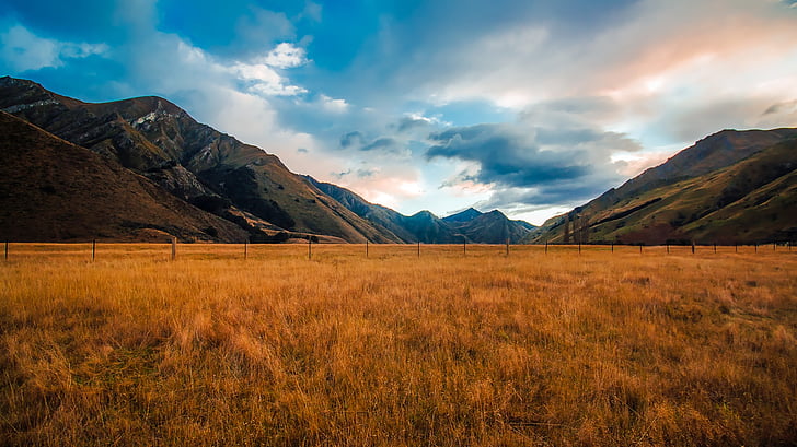 New Zealand, bjerge, Sky, skyer, landskab, naturskønne, natur