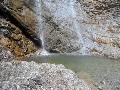 waterfall, water, pool, water basin, flow, mountains, allgäu