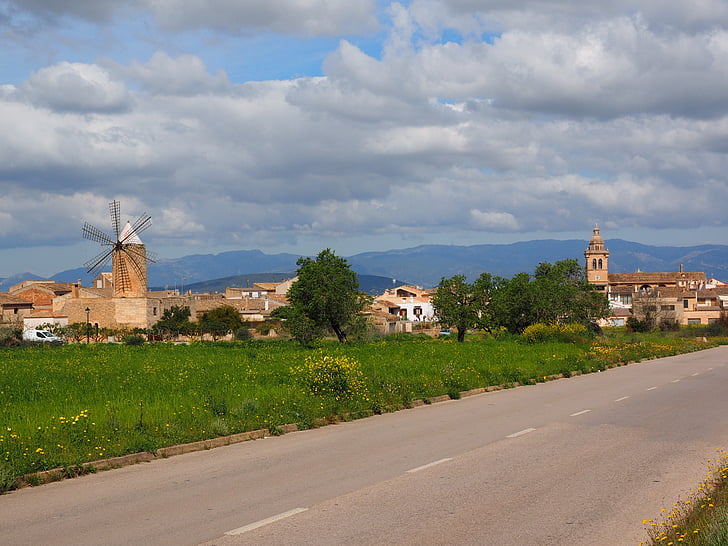 Algaida, Moulin à vent, Moulin, Église, lames de moulin à vent, inselmitte, Mallorca