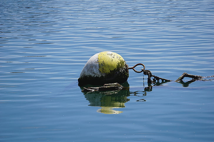buoy, beacon, water, blue, yellow, marine, float