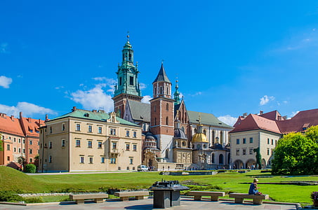 Krakkó, Castle, erőd, kert, Wawel, Európa, Lengyelország