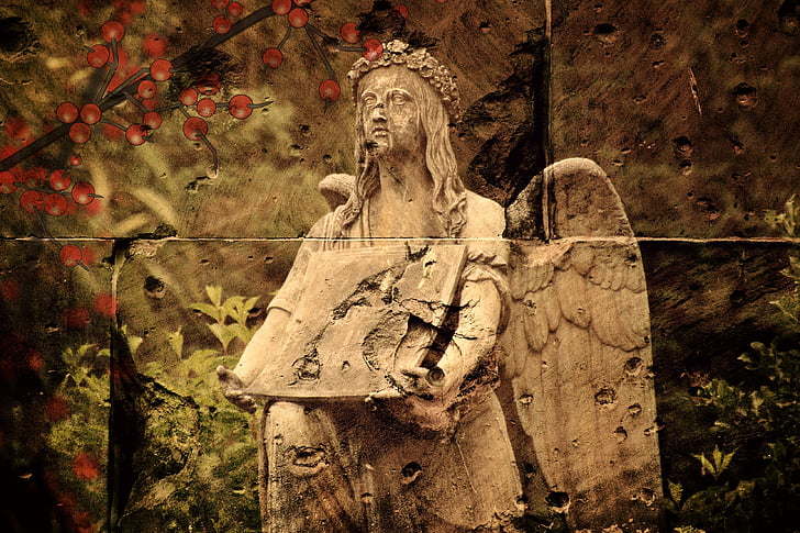 textura, fons, Àngel, mur de pedra, escultura, cara, estàtua
