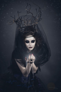 the witch, sorceress, fairy tales, woman, girl, veil, cemetery