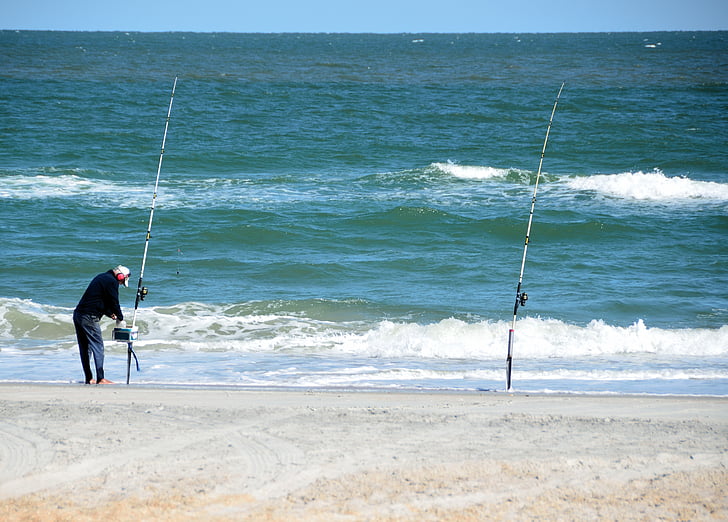 surfati ribar, udaranje mora o obalu, ribolov, rekreacija, osoba, ribar, plaža