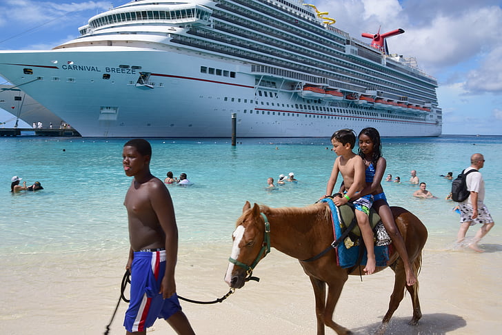 cruise, grand turk, horse on beach, kids, tropical, vacation, carnival
