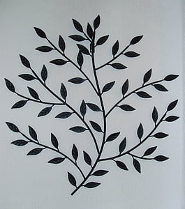 metal, pared, arte, hojas, rama, negro